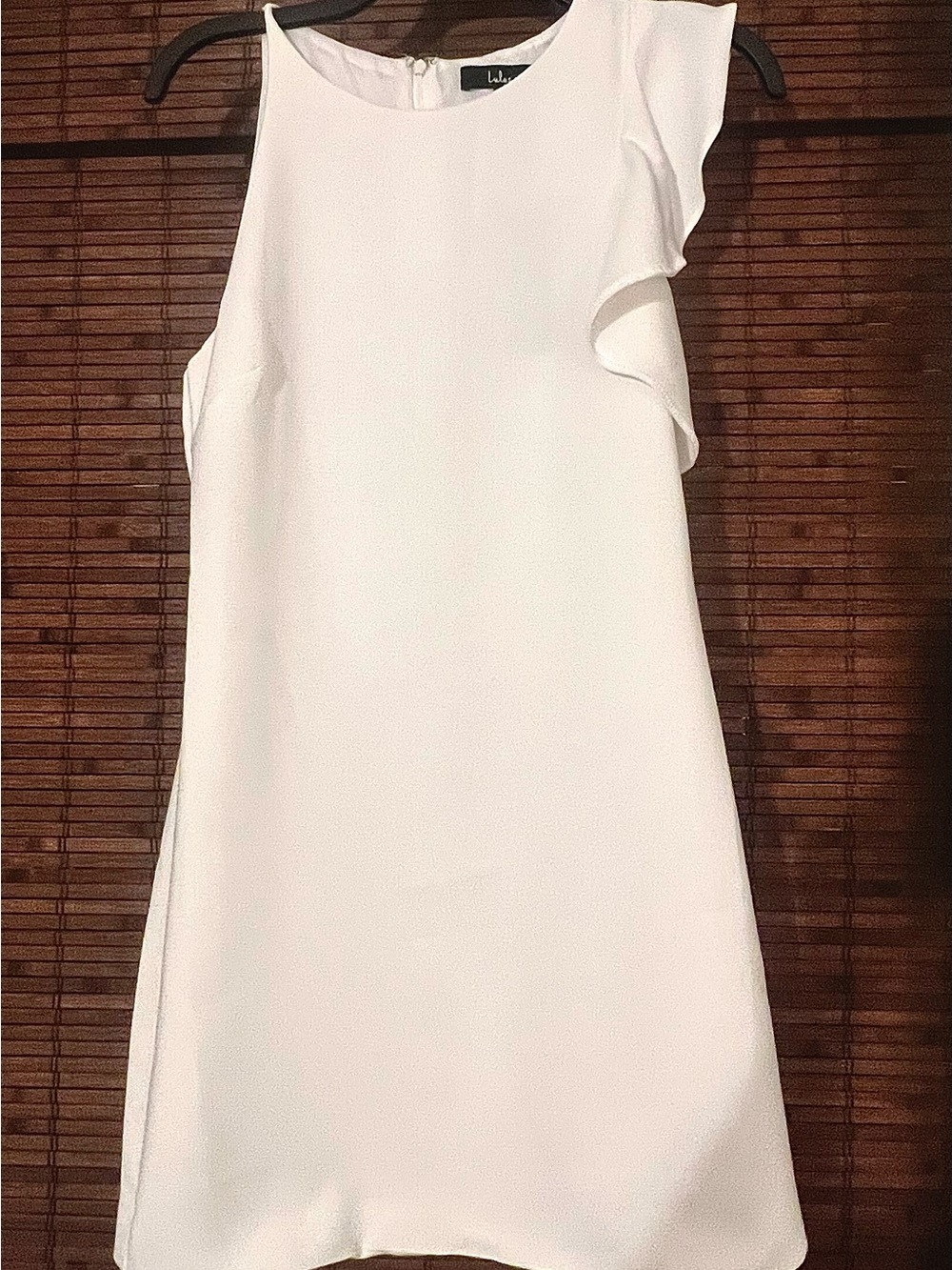 Lulu's White Ruffle-Shoulder Mini Shift Dress